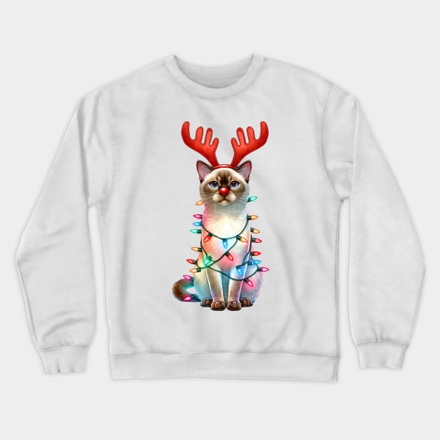 Christmas Red Nose Tonkinese Cat Crewneck Sweatshirt by Chromatic Fusion Studio